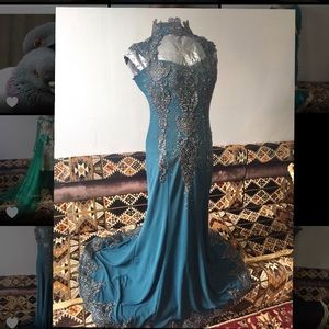 Elegent peacock blue dress